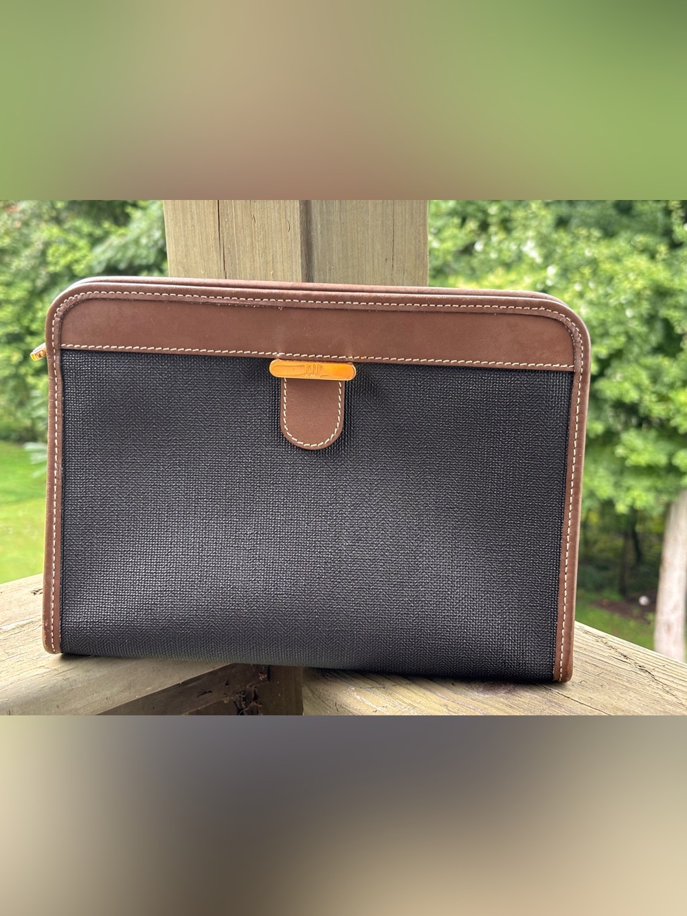 Vintage Dunhill Black Clutch with Brown Leather Trim